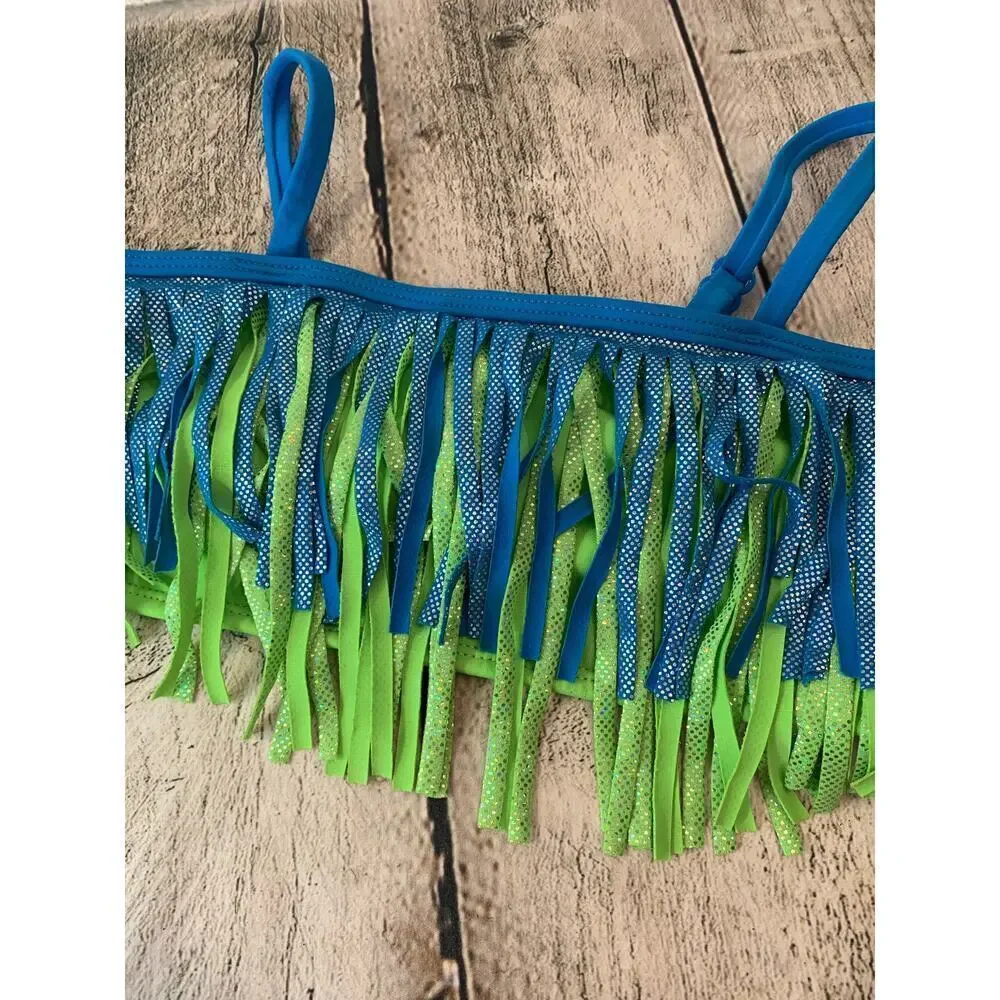 JUSTICE SWIM Girl’s Fringed Bandeau Top with Straps / Size: 14